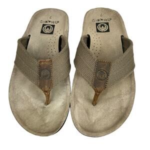Ocean Minded Brown Leather Textile Flip Flops Thongs Sandals Men's Size 7